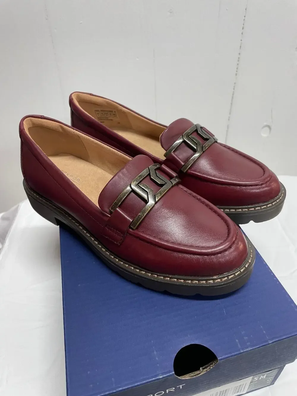 Rockport Women's Kacey Chain Loafer Tawny Leather Slip On Shoes Burgundy US 5M